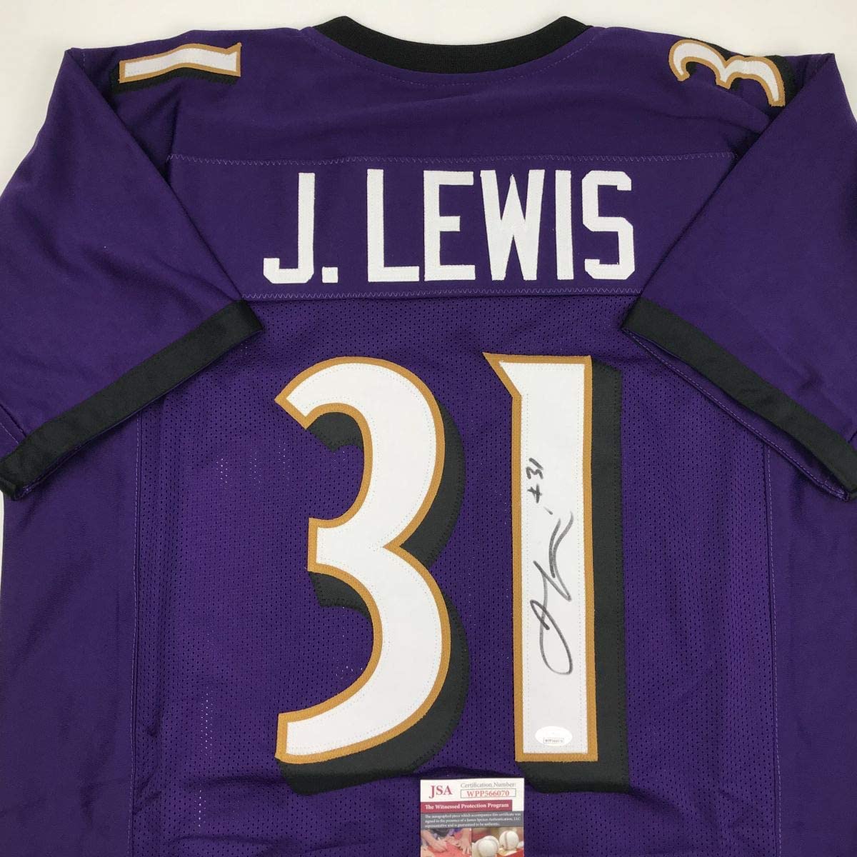 Autographed/Signed Jamal Lewis Baltimore Purple Football Jersey JSA COA