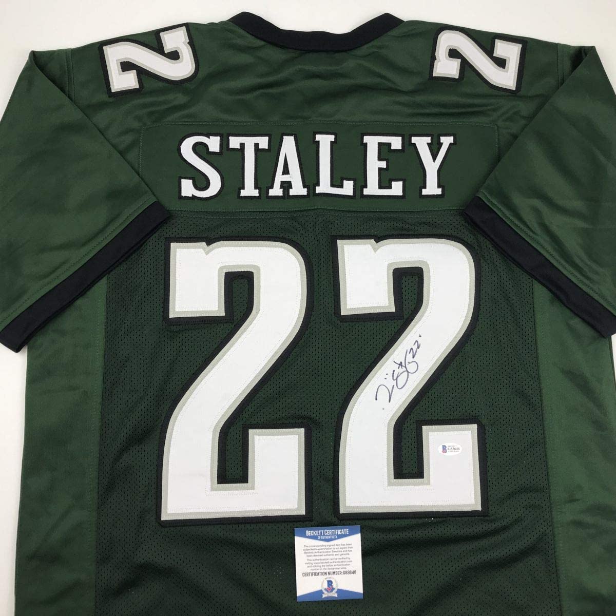 Autographed/Signed Duce Staley Philadelphia Green Football Jersey Beckett BAS COA