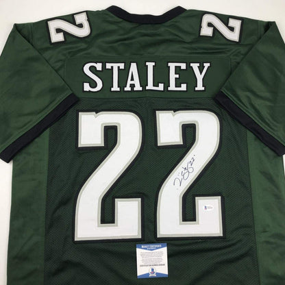 Autographed/Signed Duce Staley Philadelphia Green Football Jersey Beckett BAS COA