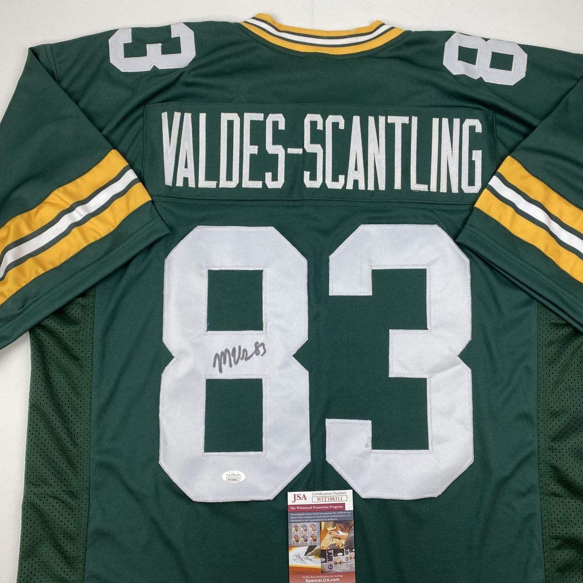 Autographed/Signed Marquez Valdes-Scantling Green Bay Green Football Jersey JSA COA