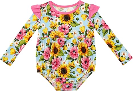 Baby Girl Bodysuit-Viscose Made from Bamboo, Ruffle Long Sleeve Jumpsuit Soft Romper for Infant Girls Cute Clothes