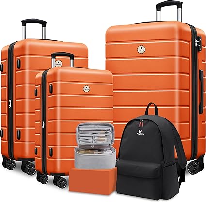 Classic Light Weight Hardside Expandable Spinner Wheels Luggage Suitcase W/TSA Lock, Orange, 5 Piece Set