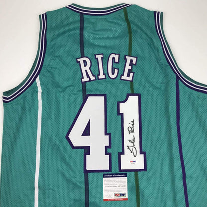 Autographed/Signed Glen Rice Charlotte Teal Basketball Jersey PSA/DNA COA