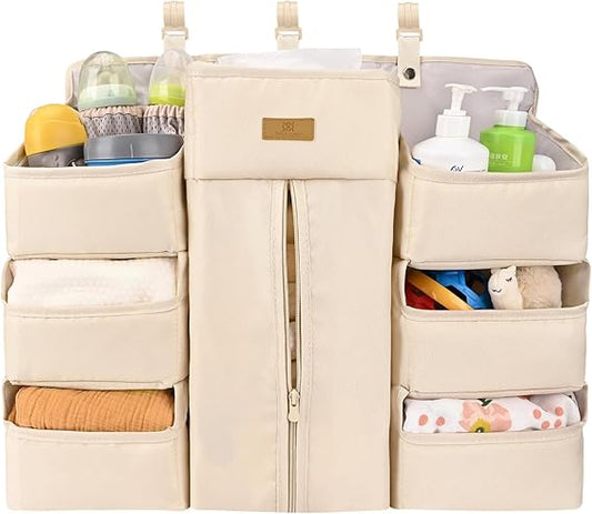 Bebamour Baby Diaper Caddy Organizer for Changing Table and Crib Diaper Stacker Nursery Organizers for Baby Essentials Diaper Organizer for Crib(Khaki)
