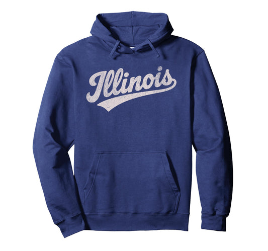 Throwback Illinois Distressed Hoodie - Novelty Apparel Men Women