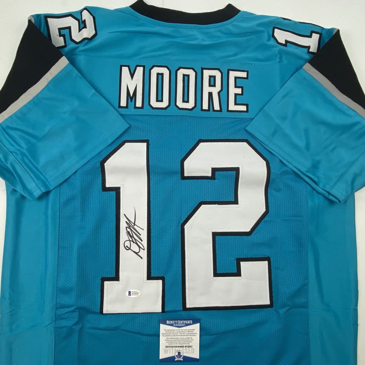 Autographed/Signed DJ D.J. Moore Carolina Teal Football Jersey Beckett BAS COA