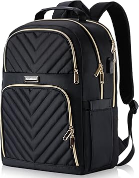Backpack for Women, 17.3 Inch Large School Backpack, Girls Bookbag with USB Charging Port, Work Travel Laptop Back Pack Purse Casual Daypacks, Black