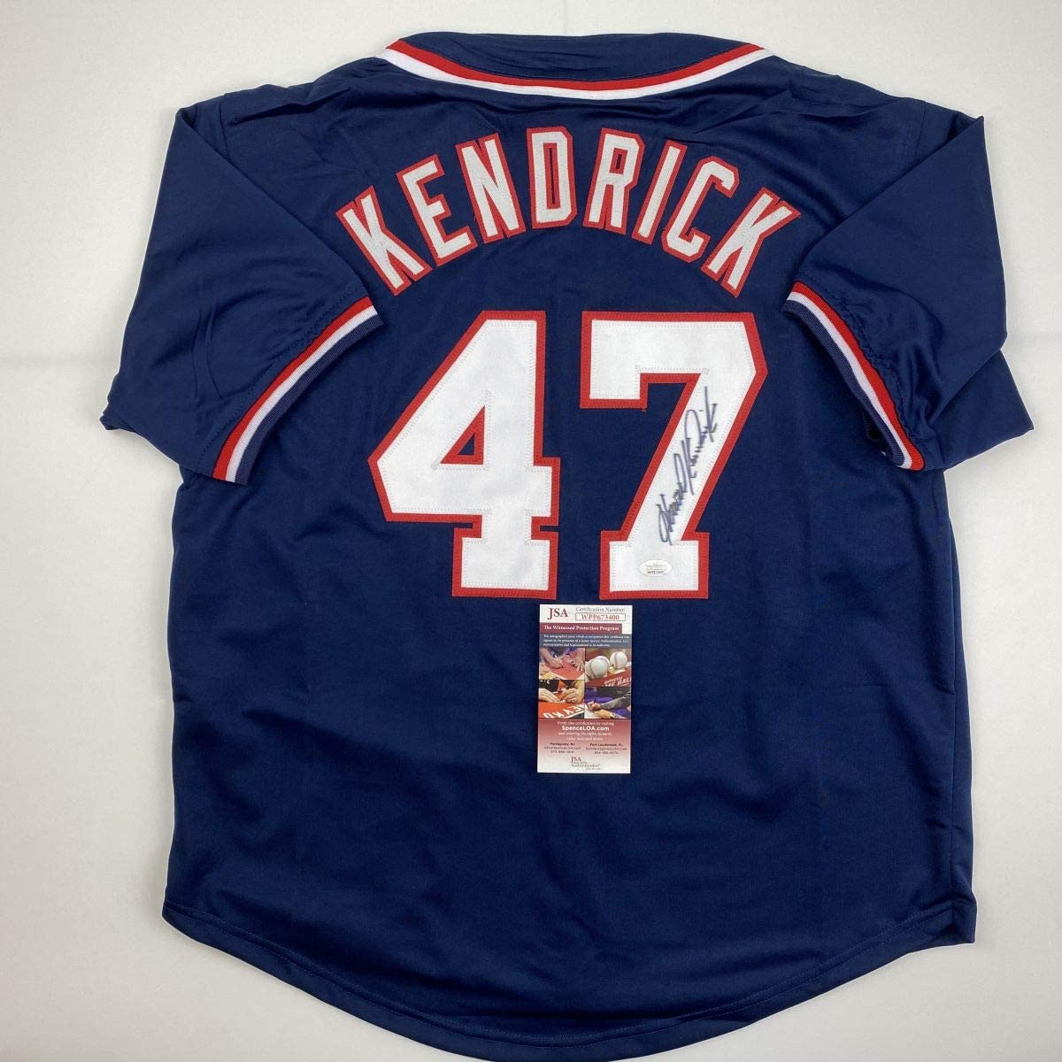 Autographed/Signed Howie Kendrick Washington Blue Baseball Jersey JSA COA