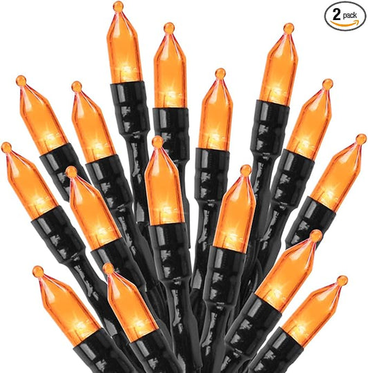2Pack Orange Outdoor Lights, 33Feet 100 Led Christmas Lights with 8 Lighting Modes, Waterproof Mini String Lights Plug in for Garden Patio Party Wedding Christmas Xmas Tree Lighting Decoration