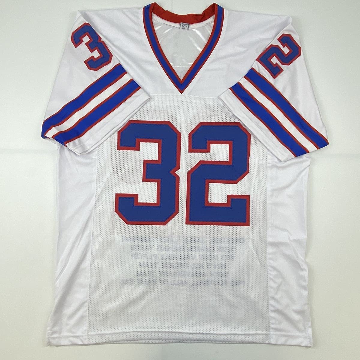 Autographed/Signed OJ O.J. Simpson Buffalo White Stat Football Jersey JSA COA