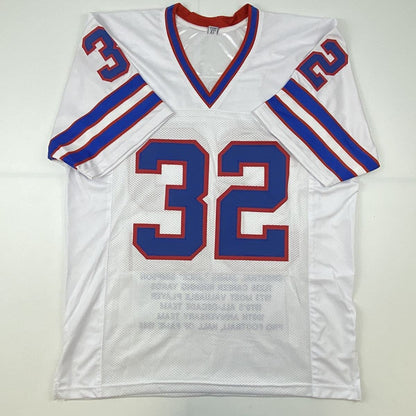 Autographed/Signed OJ O.J. Simpson Buffalo White Stat Football Jersey JSA COA