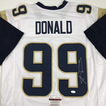 Autographed/Signed Aaron Donald Los Angeles White Football Jersey JSA COA