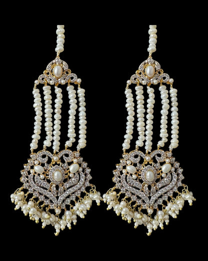 BR464 RAABYA fresh water pearl bridal choker Rani haar set with earrings tika ( READY TO SHIP )