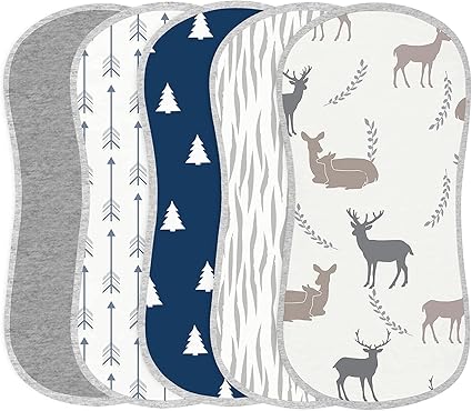 Baby Burp Cloths for Newborn Infant 100% Organic Cotton Ultra Absorbent and Soft Milk Spit Up Rags Baby Washcloths Burping Bibs Keep Clothes Dry 3 Layers for Unisex Boys and Girls Sets of 5 Pack‰Û_