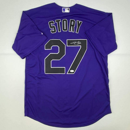 Autographed/Signed Trevor Story Colorado Purple Baseball Jersey JSA COA Holo Only