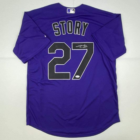 Autographed/Signed Trevor Story Colorado Purple Baseball Jersey JSA COA Holo Only
