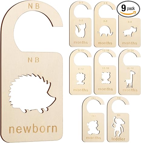 Baby Closet Dividers, 9 PCS Double Sided Baby Clothes Organizer from Newborn to Toddler Wooden Nursery Decor Dividers with Animal Carving Patterns for Baby Boy Girls Baby Shower Birthday Gift