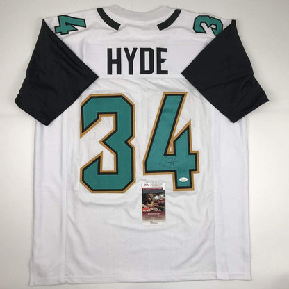 Autographed/Signed Carlos Hyde Jacksonville White Football Jersey JSA COA