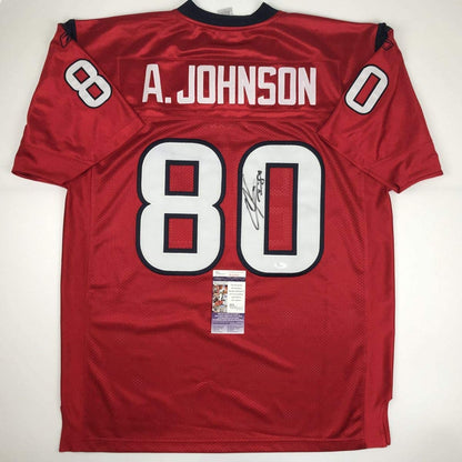 Autographed/Signed Andre Johnson Houston Texans Red Football Jersey JSA COA