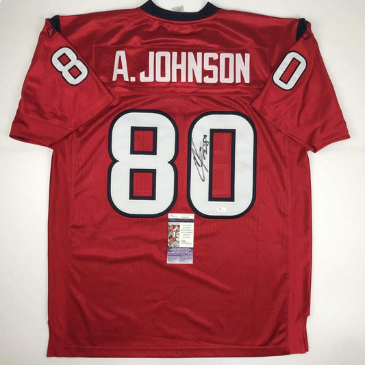 Autographed/Signed Andre Johnson Houston Texans Red Football Jersey JSA COA