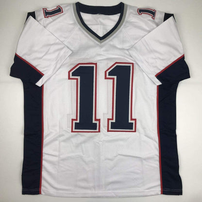 Autographed/Signed Julian Edelman New England White Football Jersey JSA COA