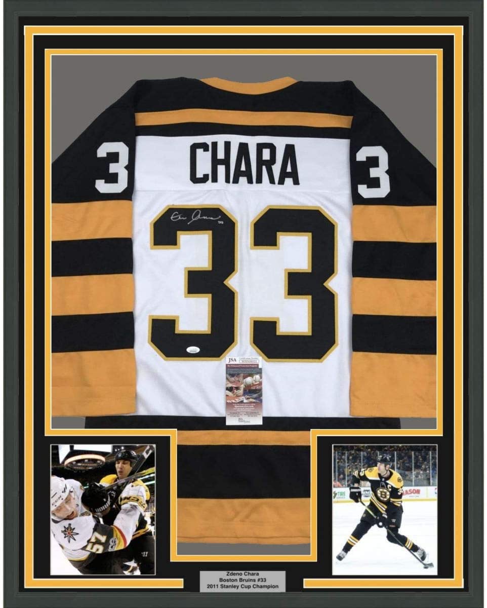 Framed Autographed/Signed Zdeno Chara 35x39 Boston White Retro Hockey Jersey JSA COA