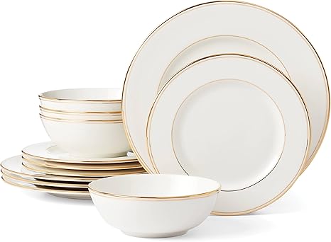 Lenox Federal Gold Piece Dinnerware Set, 12 Count, White