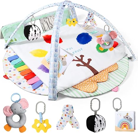 Baby Gym Play Mat, Sensory Development Baby Activity Play Mat for Toddlers, Activity Gym Mat for Infants, Baby Christmas Birthday Gifts for Toddlers Infants 0-3-6-9-12-18 Months
