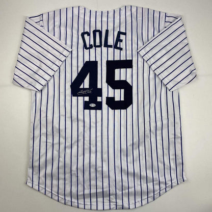 Autographed/Signed Gerrit Cole New York Pinstripe Baseball Jersey Beckett BAS COA