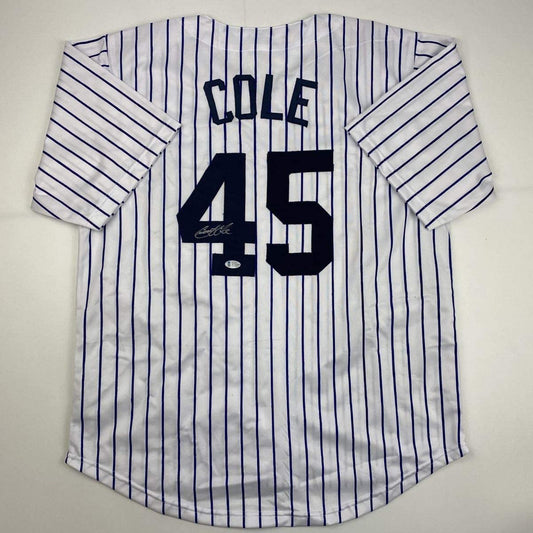Autographed/Signed Gerrit Cole New York Pinstripe Baseball Jersey Beckett BAS COA