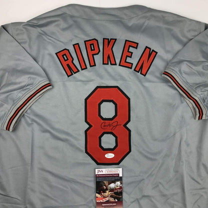 Autographed/Signed Cal Ripken Jr. Baltimore Grey Baseball Jersey JSA COA