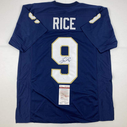 Autographed/Signed Tony Rice Notre Dame Blue College Football Jersey JSA COA