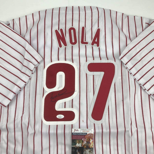Autographed/Signed Aaron Nola Philadelphia Pinstripe Baseball Jersey JSA COA