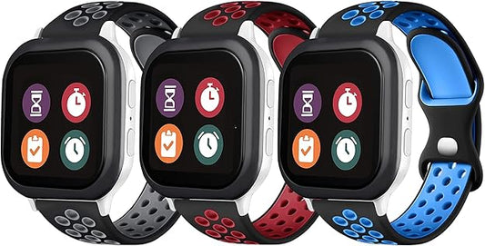 3 Pack Rainbow Bands Compatible for Gizmo Watch 3/2/1, Gabb Watch 3/2/1, Syncup Watch 2/1, 20mm Soft Breathable Waterproof Silicone Sport Band
