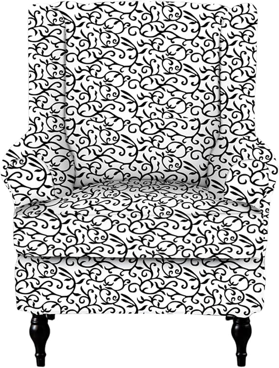 CRFATOP Printed Wing Chair Slipcovers 2 Piece Stretch Wingback Chair Cover Spandex Fabric Wingback Armchair Covers with Elastic Bottom for Living Room Bedroom Wingback Chair (A01)