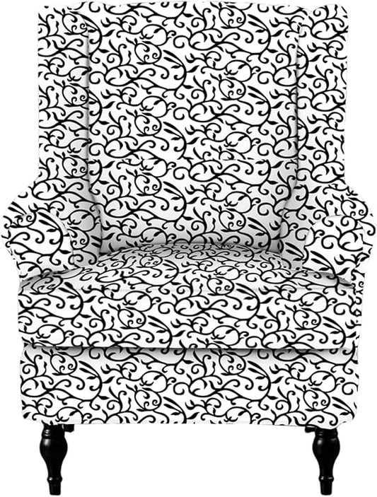 CRFATOP Printed Wing Chair Slipcovers 2 Piece Stretch Wingback Chair Cover Spandex Fabric Wingback Armchair Covers with Elastic Bottom for Living Room Bedroom Wingback Chair (A01)