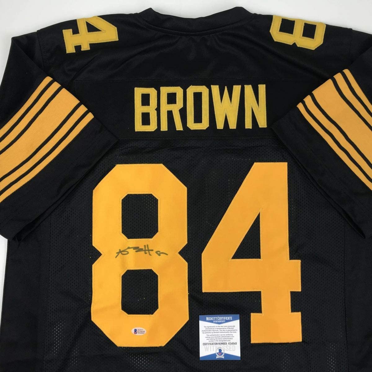 Autographed/Signed Antonio Brown Pittsburgh Color Rush Black Football Jersey Beckett BAS COA