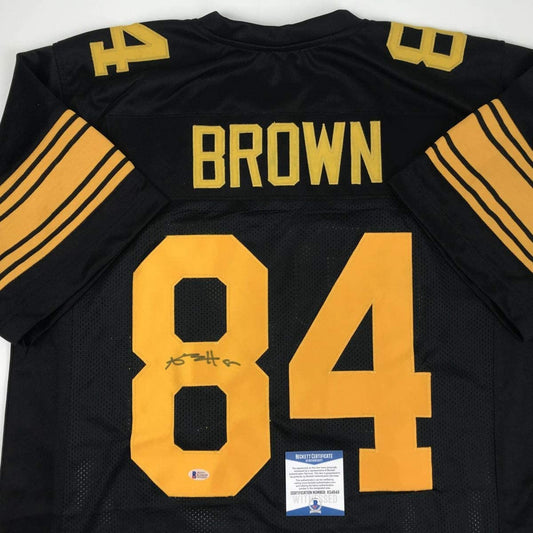 Autographed/Signed Antonio Brown Pittsburgh Color Rush Black Football Jersey Beckett BAS COA