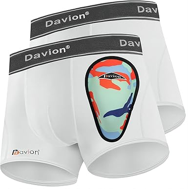 Davion 2-Pack Boys Underwear with 1 Soft Protective Athletic Cup Youth Briefs for Football, Baseball, Lacrosse