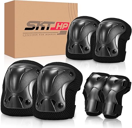 SKT HP Protective Gear for Adults, Knee Pads Elbow Pads Wrist Guards for Inline Skating Biking Skateboarding