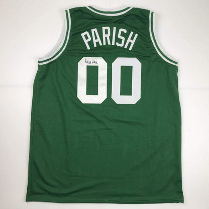 Autographed/Signed Robert Parish Boston Green Basketball Jersey JSA COA Holo Only
