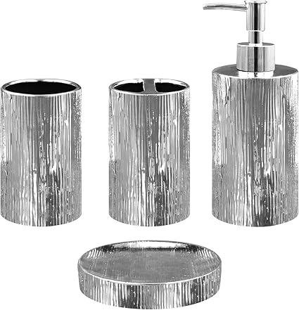 Blue Donuts Bathroom Accessories Set, Toothbrush Holder, Soap Dispenser, Silver, Ceramic, 4 Piece
