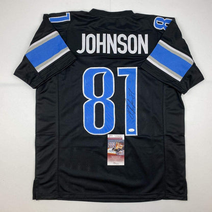 Autographed/Signed Calvin Johnson Detroit Black Football Jersey JSA COA