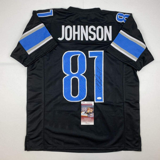 Autographed/Signed Calvin Johnson Detroit Black Football Jersey JSA COA