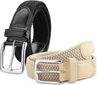 LEACOOLKEY Kids 2 Pack Elastic Braided Belts Stretch Golf Baseball Belts for Boys and Girls Aged 3-12 Years