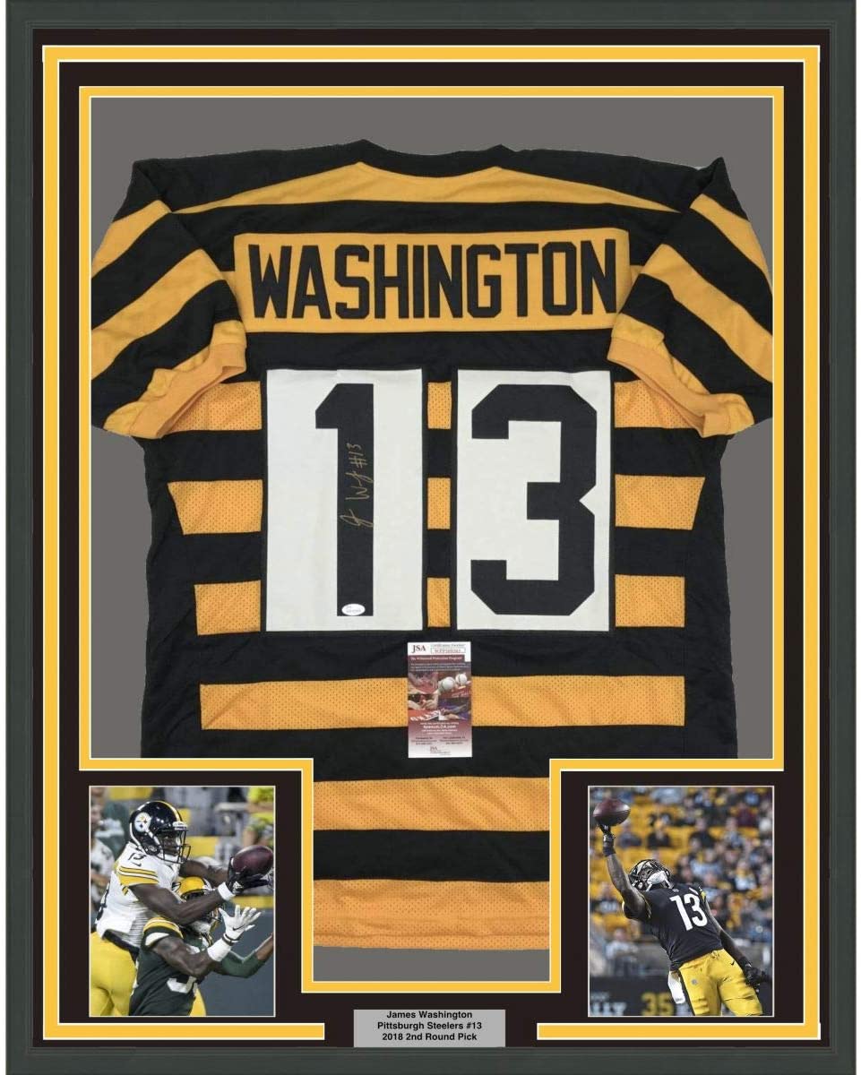 Framed Autographed/Signed James Washington 35x39 Pittsburgh Bumble Bee Football Jersey JSA COA