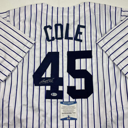 Autographed/Signed Gerrit Cole New York Pinstripe Baseball Jersey Beckett BAS COA