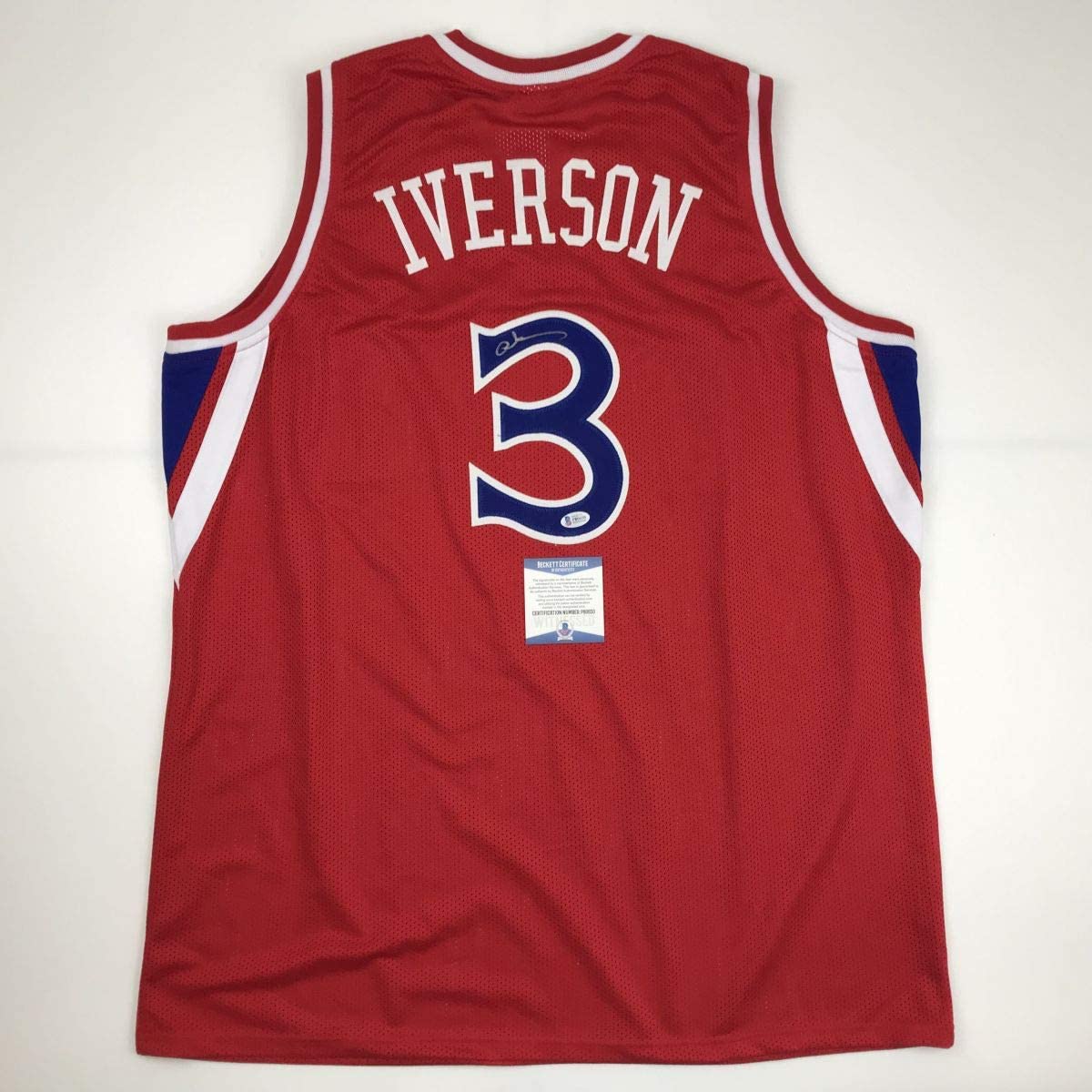 Autographed/Signed Allen Iverson Philadelphia Red Basketball Jersey Beckett BAS COA