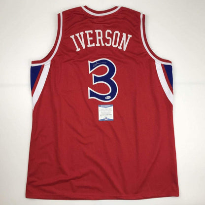 Autographed/Signed Allen Iverson Philadelphia Red Basketball Jersey Beckett BAS COA