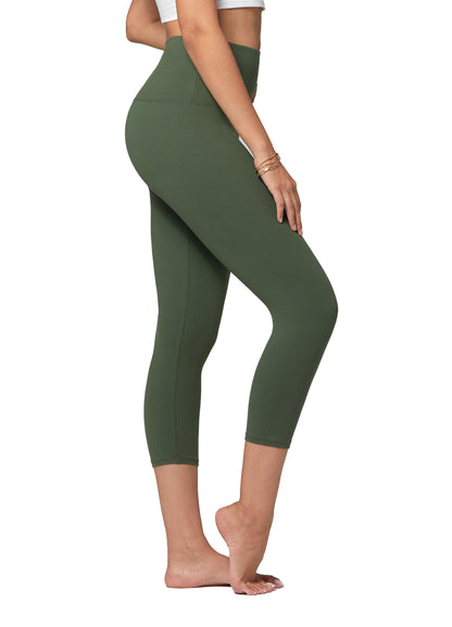 Conceited Army Green Premium Ultra Soft High Waisted Capri Leggings for Women - 5" Wide Band - Large - X-Large - SL5-Capri-Army Green-LX